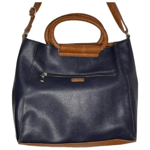 Relic Versatile Pebbled Faux Leather Bag  - Navy/Tan - 13" w x 3.5" d x 11.5” h - Picture 3 of 15